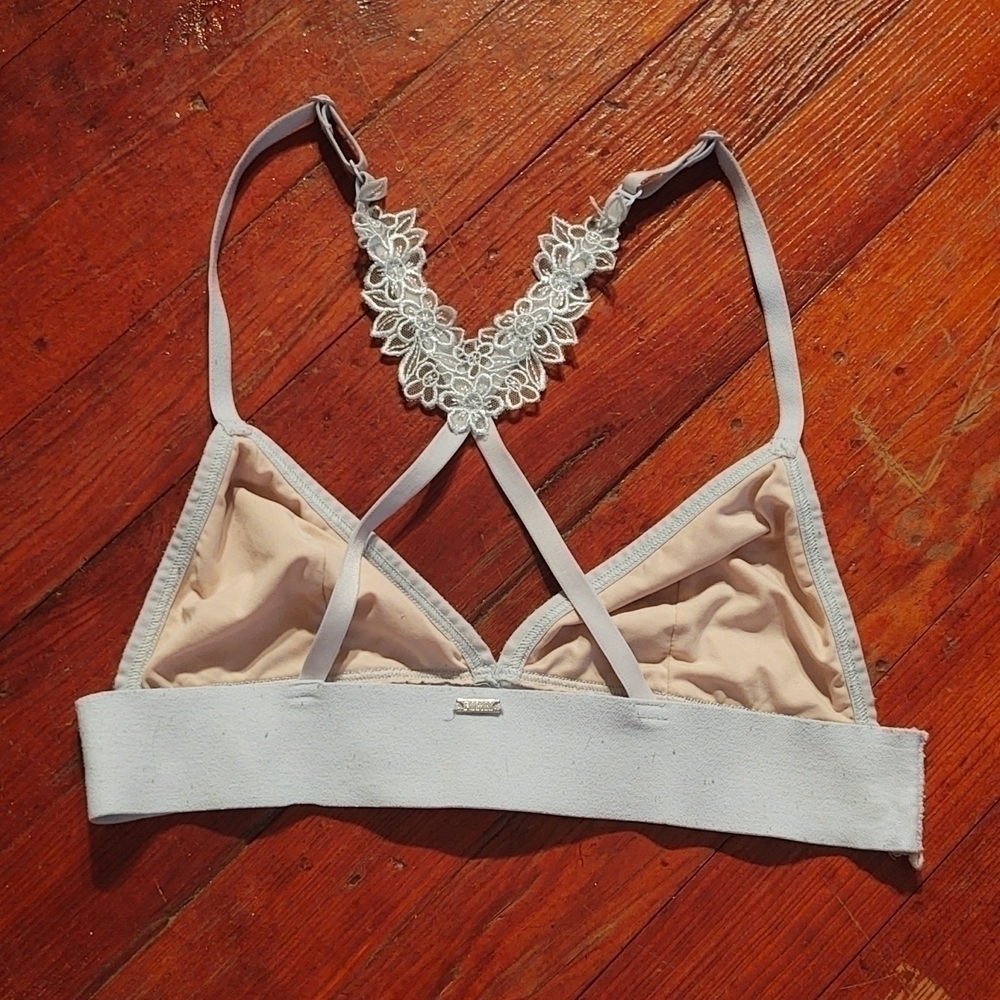 Pink Light Blue Lace Bralette with Crossover Straps Sz S/M? - Picture 4 of 6